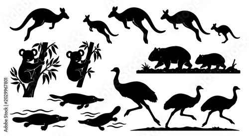 Photography Australian Wildlife Silhouette Collection: Kangaroos, Koalas, Platypus, Wombats,