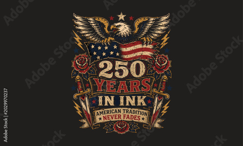 Foto 250 Years Anniversary Emblem with American Eagle and Patriotic Ink Design on Dar