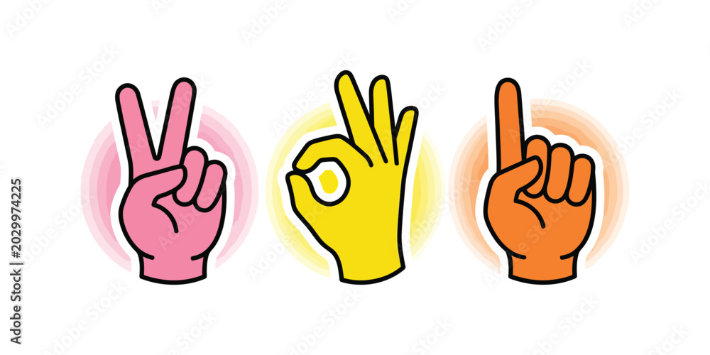 Fototapeta premium Three distinct, stylized hand gestures arranged horizontally across a pristine white background.
