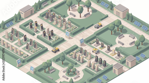 Konstfotografi Isometric View of a Serene Cemetery Landscape with Tombs and Trees