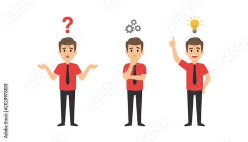 Businessman characters thinking, confused and inspired, ideas