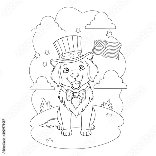 Patriotic dog illustration with american flag and uncle sam hat