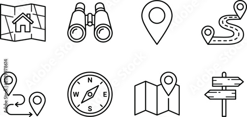 Foto Set of navigation and travel icons including maps compass binoculars and locatio