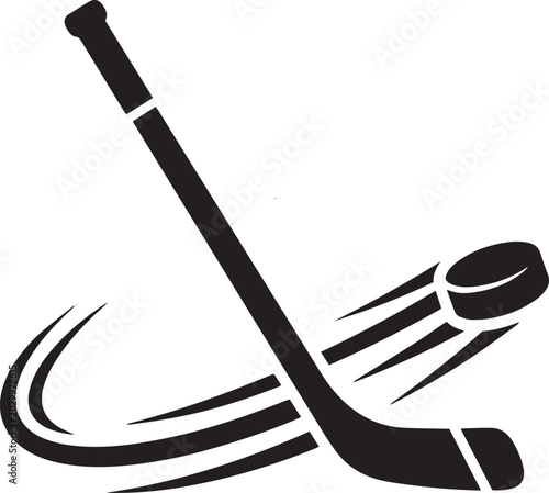Photography Hockey stick and puck with motion lines, dynamic action