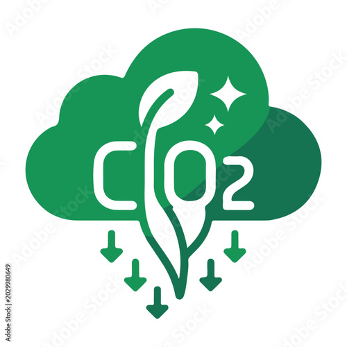 Plant absorbing carbon dioxide gas with sparkling effect environmental concept silhouette