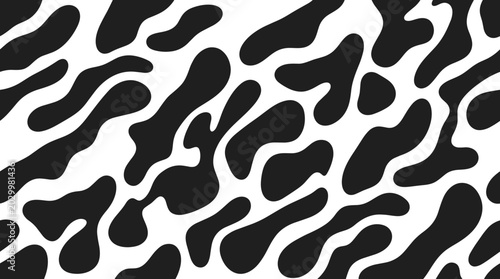 Quadro su tela Seamless pattern of organic black blotches and irregular shapes on white