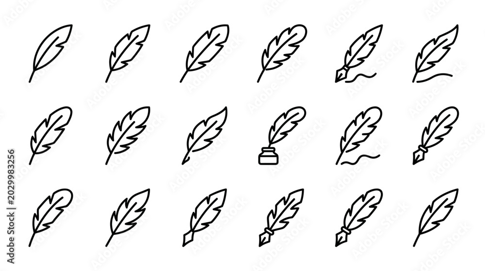 Fototapeta premium Collection of quill pen feather icons.