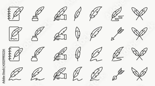 Fotografie Collection of feather quill icons.