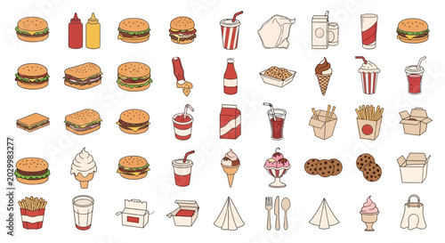Obraz na płótnie Colorful fast food icons on white.