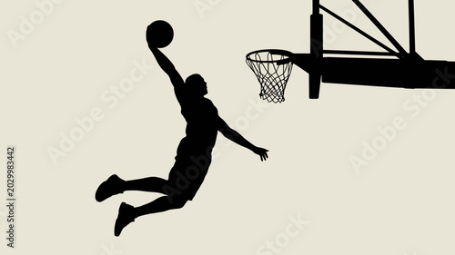 Fotografía basketball player silhouette dunking on hoop and net