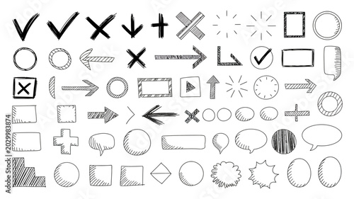 Tableau sur toile hand drawn doodle shapes and symbols collection on white background