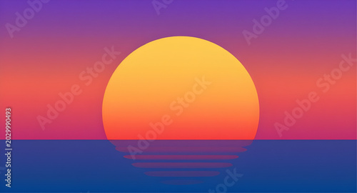 Tableau sur toile neon, sunset, retro, vintage, synthwave, landscape, horizon, sun, gradient, 80s,