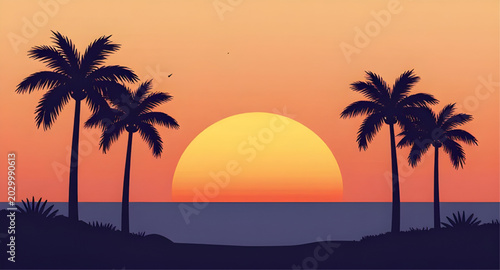 Canvastavla retro, sunset, vintage, synthwave, landscape, horizon, sun, neon, gradient, 80s,