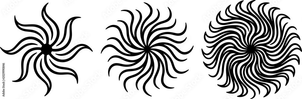 Fototapeta premium Abstract Spiral Swirl Icon Collection Featuring Rotating Geometric Patterns for Modern Logos, Decorative Graphics, and Creative Branding Projects
