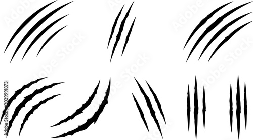 Foto Black silhouette illustrations of stylized claw marks with jagged and smooth edg