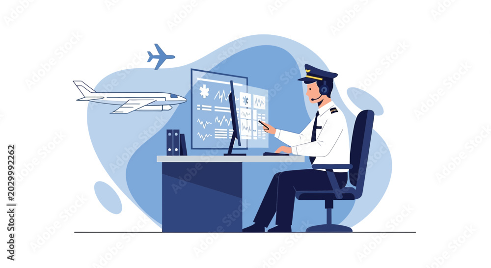 Fototapeta premium Pilot Using Futuristic Computer Interface for Aviation and Medical Data Analysis