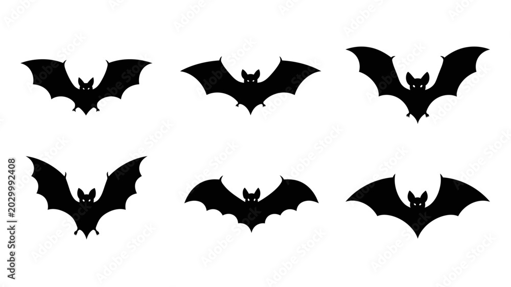 Fototapeta premium Spooky Bat Silhouettes Set for Halloween Decoration or Creepy Design Projects