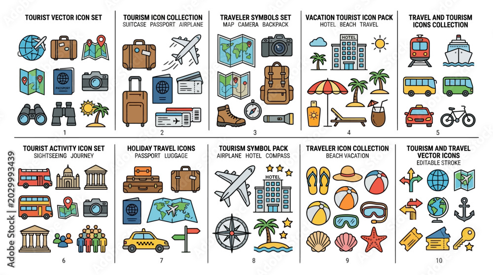 Fototapeta premium Travel tourism icons and symbols set.