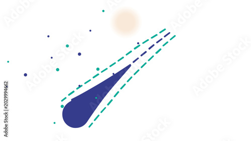 Creative colorful line vector icon of a shooting star or comet streaking through the night sky with a glowing head and dashed tail lines, ideal for space exploration and astronomy projects.