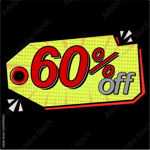 Sale tag 60% percent off, vector illustration comics.