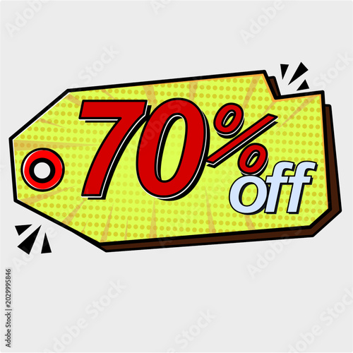 Sale tag 70% percent off, vector illustration comics.
