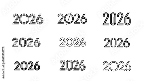 Different stylized 2026 number designs for the upcoming year graphics and illustration concept