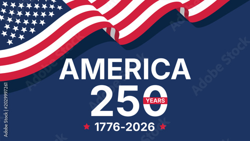 Bild auf Leinwand america 250 patriotic independence day banner with waving usa flag and 1776 2026