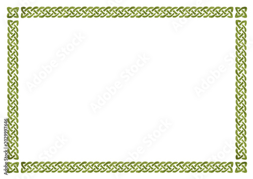 Viking Scandinavian border ornament. Ancient decorative design in Celtic, Scandinavian style, knot-work. Original Hand drawn watercolor illustration isolated on white  background