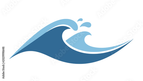 Billede på lærred Stylized blue ocean wave with a splash, isolated white background