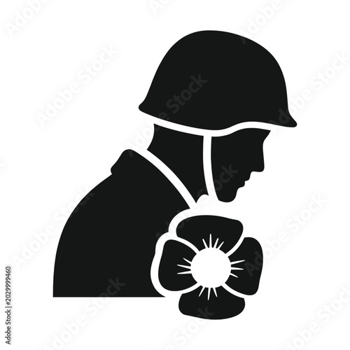 Soldier, military, helmet, peace, flower, black, icon, symbol, eps isolated on White Background