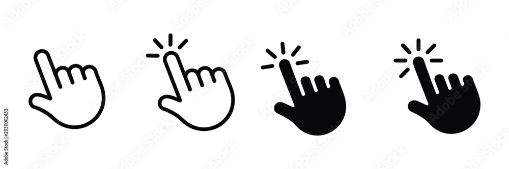 Fototapeta premium Hand cursor icon and hand click icon set with pointer sign symbol for digital interface navigation, vector