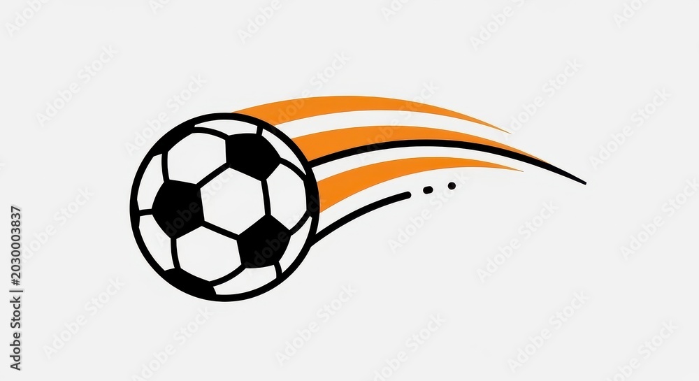 Fototapeta premium Soccer ball illustration with fast motion orange trail design.