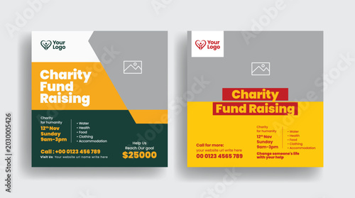 Charity Event Promotional Advertising Template for Social Media Marketing posts ads, Volunteer Recruitment, Donation Campaign and Humanitarian Fundraising Banner Design set for Nonprofit Organizations
