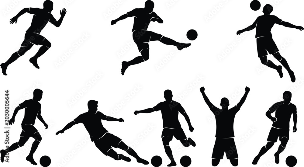 Naklejka premium Silhouette of soccer players in various actions