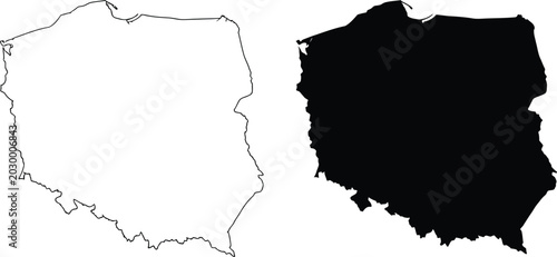 Foto Poland map outline and silhouette shape icon set Vector