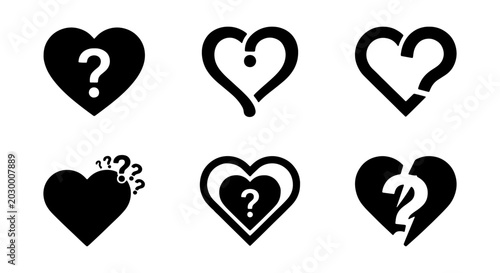 Bild auf Leinwand Question Mark Heart Icons, Love Uncertainty Symbols, Romantic Doubt Graphics, Ve