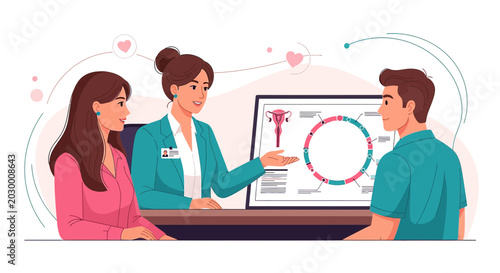Fertility Doctor Explains Reproductive Health to Couple Using Medical Chart