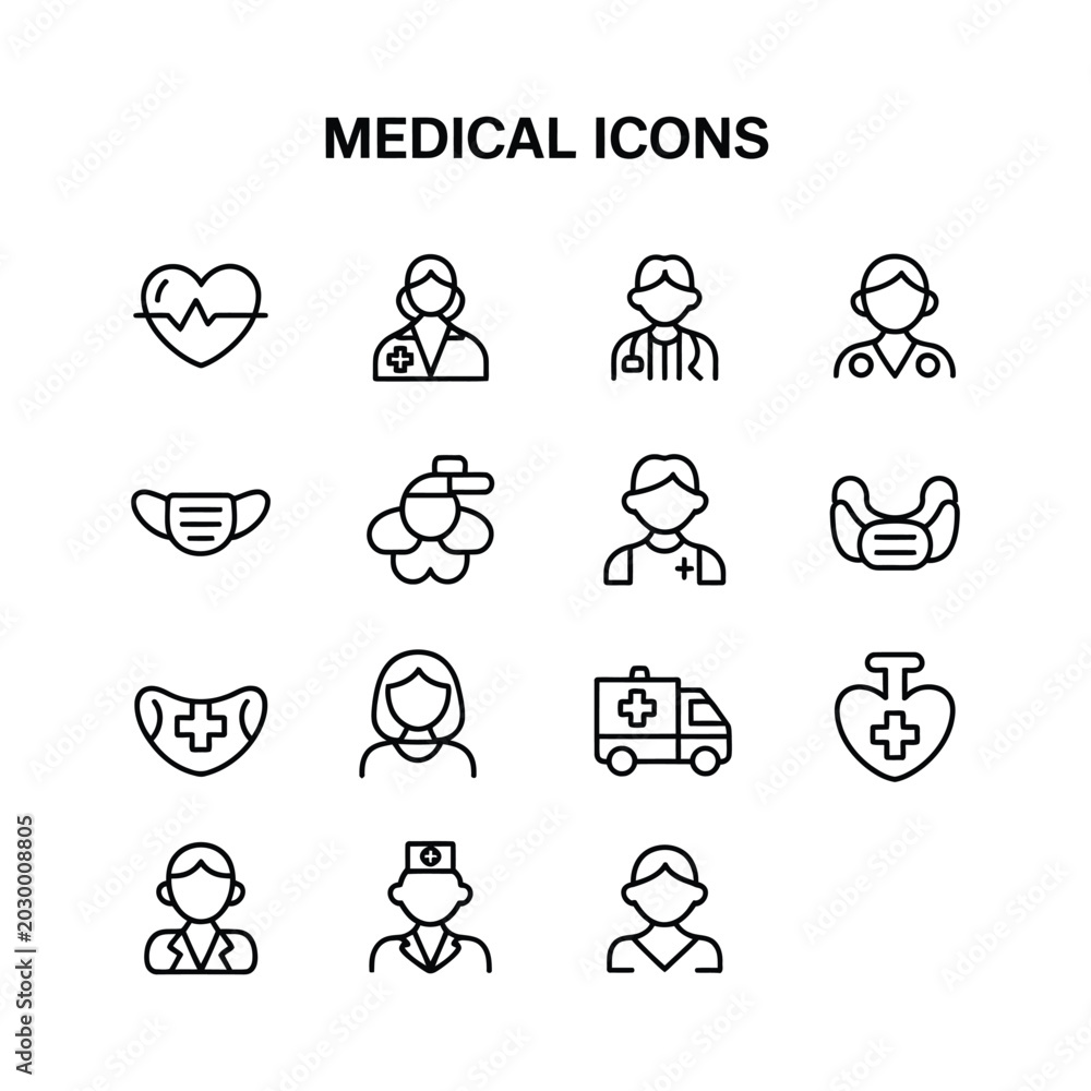 Fototapeta premium Collection of medical and healthcare icons for clinic signage with healthcare
