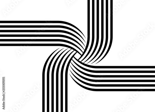 Striped Vector pattern of black parallel lines on a white background. Propeller. Sporty swirled design element in retro style. Vector background for covers, advertising, packaging, labels.