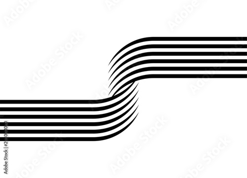 Vector pattern of black parallel lines on a white background. Striped twisted ribbon. Sports design element in retro style. Vector background for covers, advertising, packaging, labels.