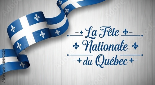 Quebec National Day celebration with festive decorations and cultural symbols in a lively outdoor setting