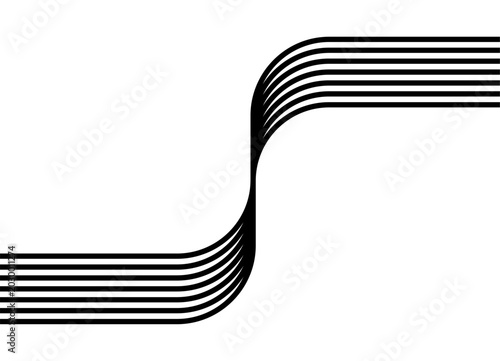 Vector pattern of black parallel lines on a white background in retro style. Striped ribbon. Sports design element. Vector background for covers, advertising, packaging, labels.
