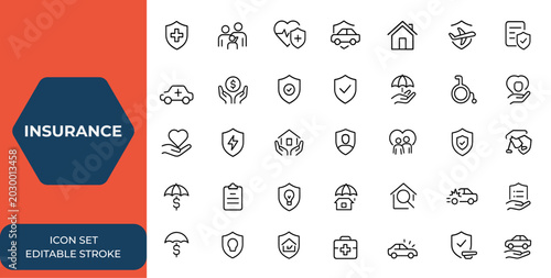 Obraz na plátně Web and mobile app insurance icons set in line style