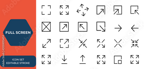 Fotografie Black vector full screen icons set, including exit full screen and arrow mark icons