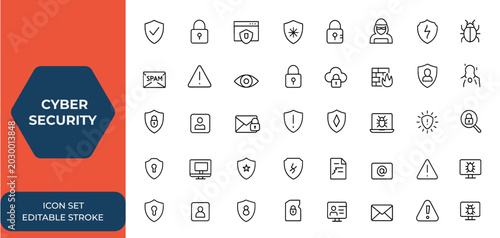 Fotografía Line style cyber security icons set for web and mobile app