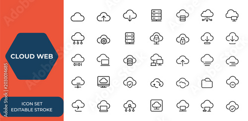 Принти на полотні Line style cloud web icon set