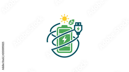 Eco friendly battery charging icon green.