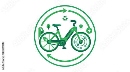 Eco friendly bicycle with green icons.