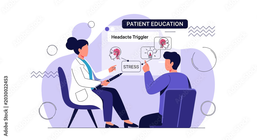 Naklejka premium Doctor Discussing Headache Triggers with Patient During Medical Consultation