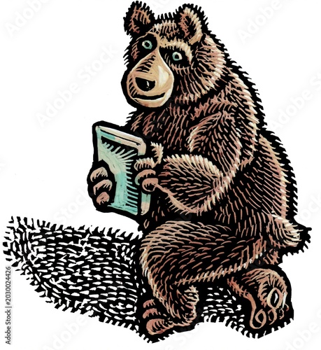 Foto stock market bear walking and looking at his digital tablet